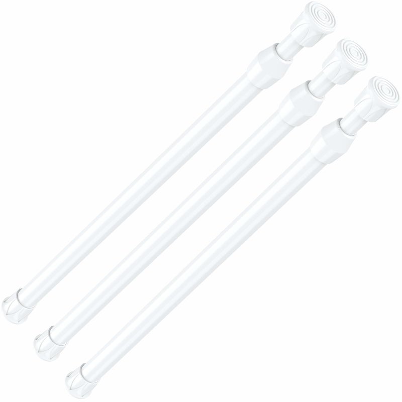 AIZESI 3pcs White Spring Tension Rond Short Curtain Rods Small Tension Rods 17 to 28 Inch Adjustable Curtain Rod Tension Extendable Spring Rod for Home Window Kitchen - Image 1